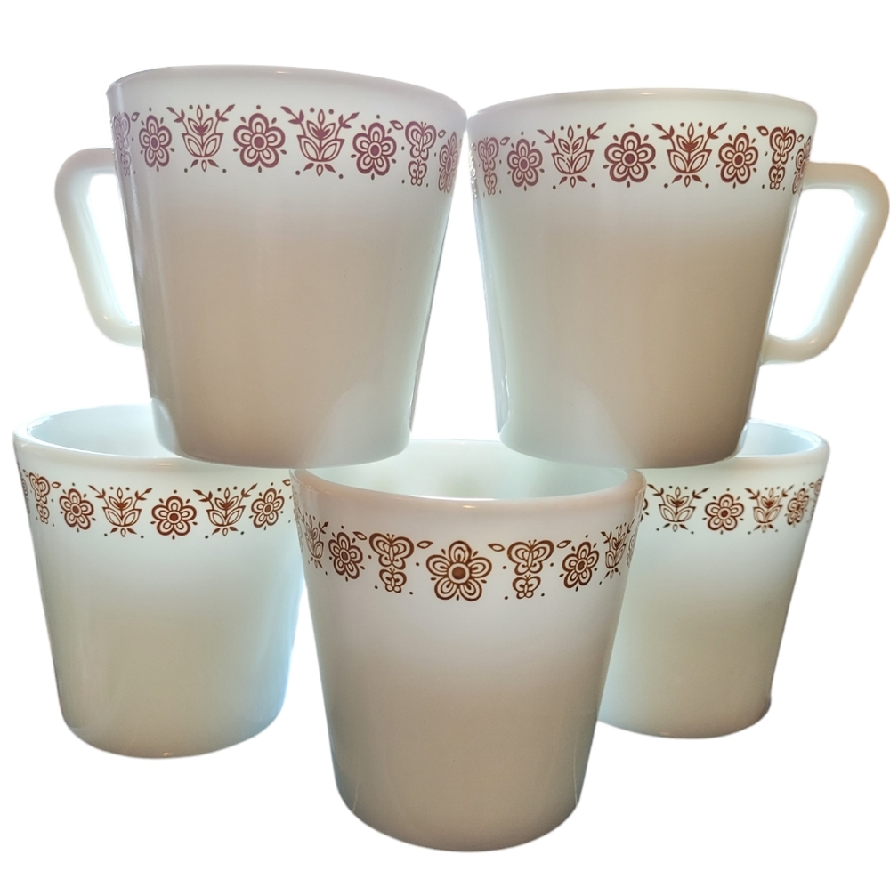 Butterfly Gold- Vintage Pyrex Mugs x 5